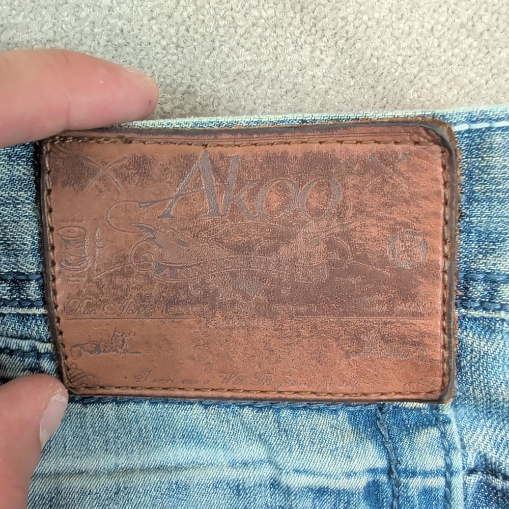 Akoo Y2K Streetwear Distressed Straight Leg Jeans 38 Blue Cotton Studded Wing - Picture 11 of 16